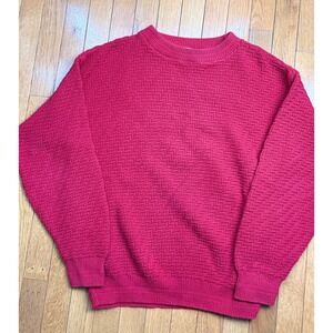 Vntg 90s Bill Blass Red Textured Zigzag Knit Cotton‎ Crew Neck Sweater Mens M